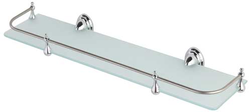 Mensola acciaio cromo/vetro satinato,piastrine antiruggine mis. 50 cm.