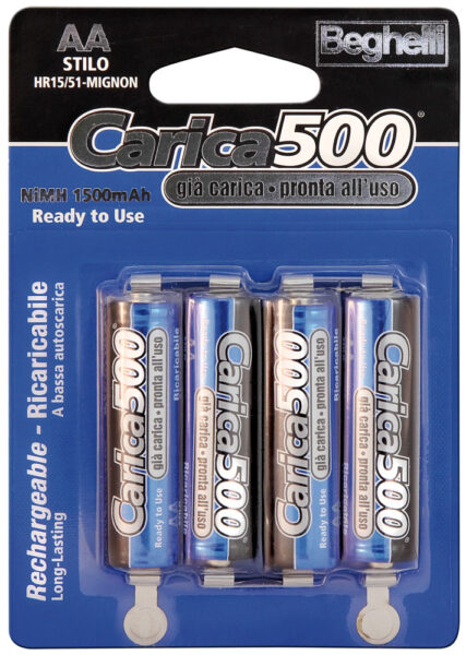 Batterie Ricaricabili AA carica500 1.5V - 1.500mAh - blister 4 pezzi