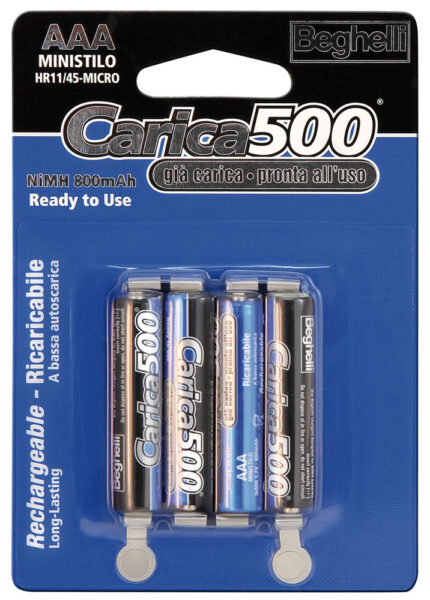 Batterie ricaricabili AAA carica500 1.5V - 800mAh - blister 4 pezzi