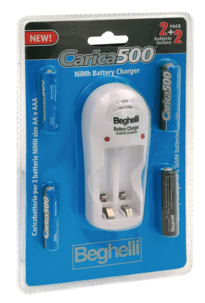 Caricatore compatto carica500, in dotazione batterie: 2AA+2AAA