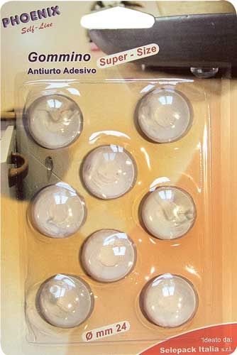 Gommini paracolpi adesivi trasparenti, mm.24x8, in blister da 8 pezzi