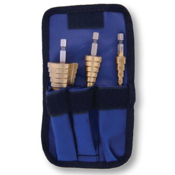 Set 3 allargafori a gradino in acciaio HSS 4341 attacco esagonale 1/4" - immagine 2