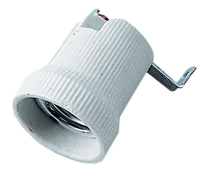 Portalampada e27 in porcellana pi&ugrave; staffa potenza max: 150W 4A 250V