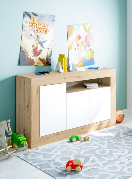 Credenza 3 ante rovere nodi/bianco cm.144x42x87h