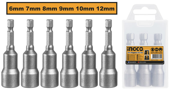 Set 6 dadi magnetici 6-12mm ingco