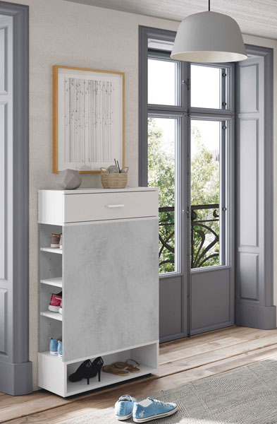 Mobile multiuso 1cassetto bianco cemento cm.67x28x119h