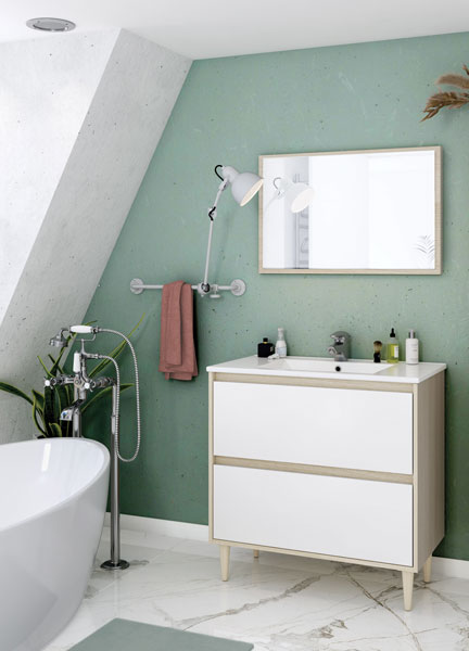 Mobile bagno verona 2cassetti cm.80x80x45h rovere e bianco lucido