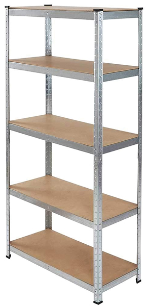 Scaffale in acciaio zincato mdf 5 ripiani cm.90x40x180H