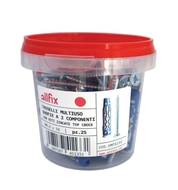 Tasselli nylon duofix mm8 + viti + barattolo promo 25 pz - immagine 2