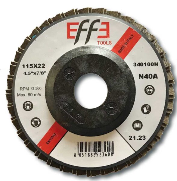 Disco lamellare abrasivo al corindone diametro 115 mm.