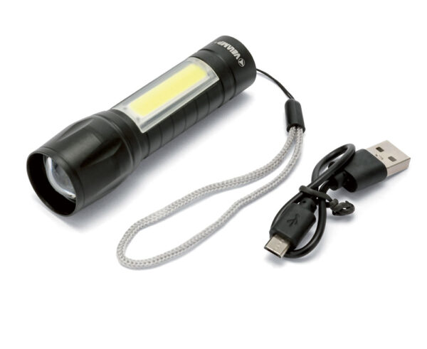 Mini torcia led ricaricabile Thor Max con zoom + lanterna COB col.nero