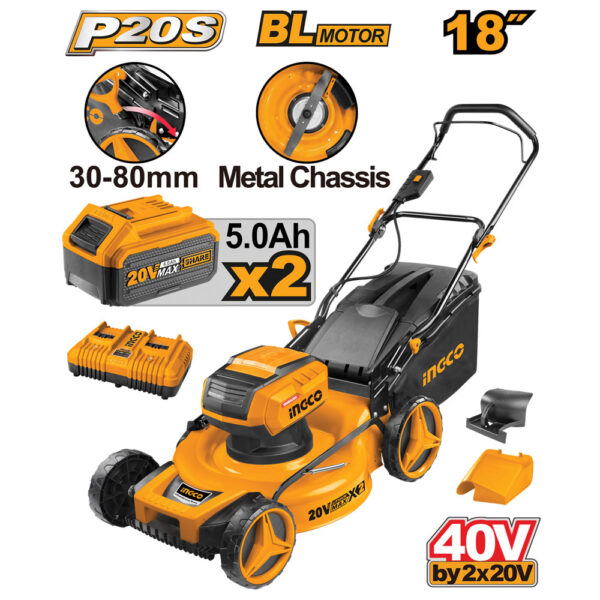 Rasaerba a Batteria 40V 2 Batterie da 5.0ah e Caricabatterie