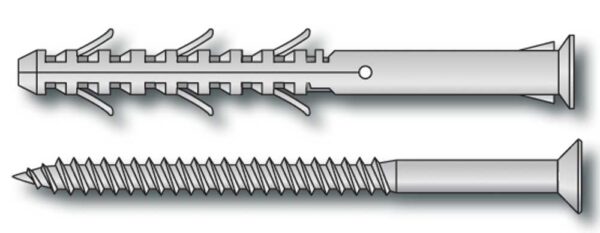 Tassello prolungato in nylon con vite testa piana svasata torx