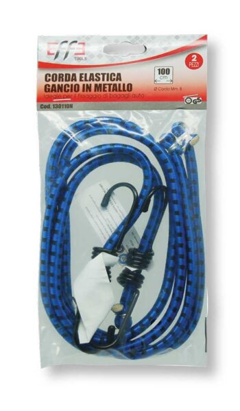 Corda elastica diametro mm.8 con ganci in metallo. In blister da 2 pz.