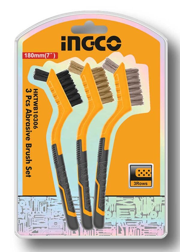 Set 3 spazzole abrasive con manico da 18 cm. Ingco - immagine 2