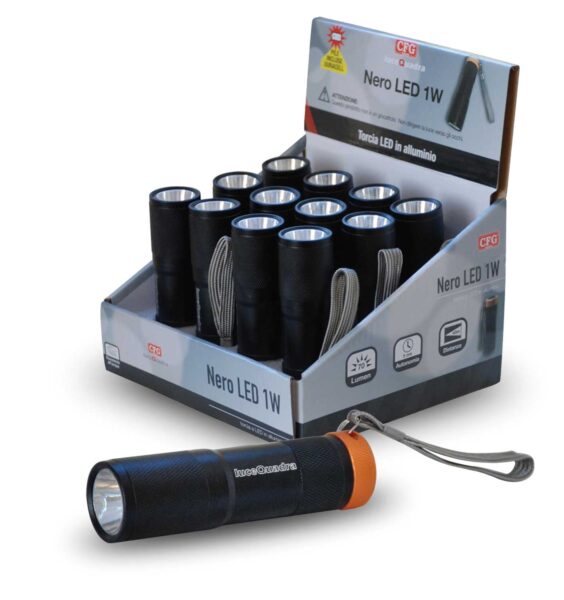 Torcia alluminio nero led 1w