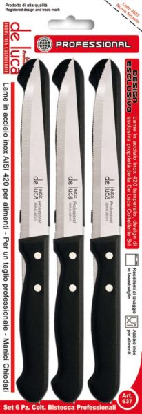 Coltelli da bistecca set da 6 pezzi inox manico chiodato nero