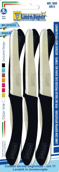 Coltelli da tavola seghettati 6 pz colori assortiti