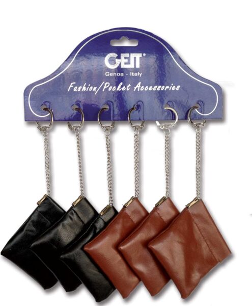 Cartella 6 portamonete a molla + catenina portachiavi