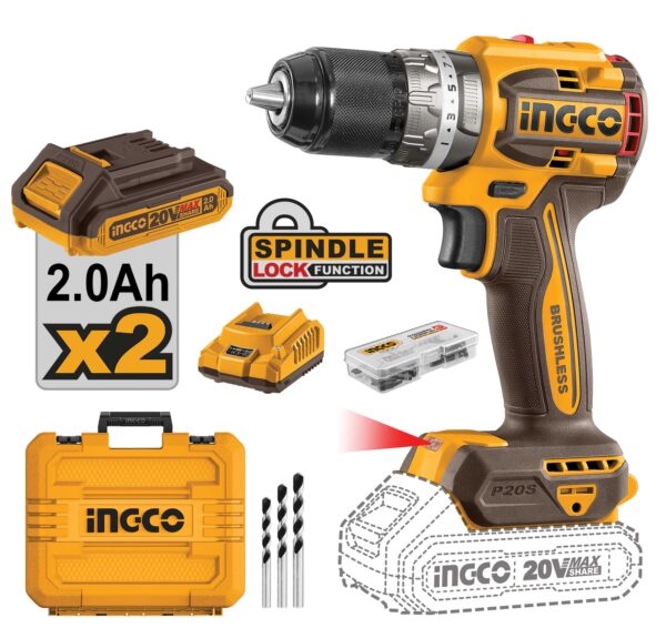 Trapano a percussione 20V Compact Brushless 60N.m 2 Batterie 2ah+car.