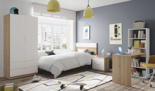 Testiera per letto singolo e comodino Rovere Canadian - Bianco Artik - immagine 2