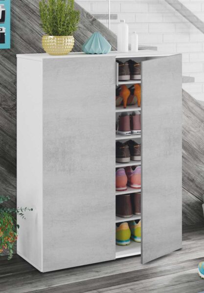 Mobile scarpiera 72x36x103h bianco e cemento 6 piani e base