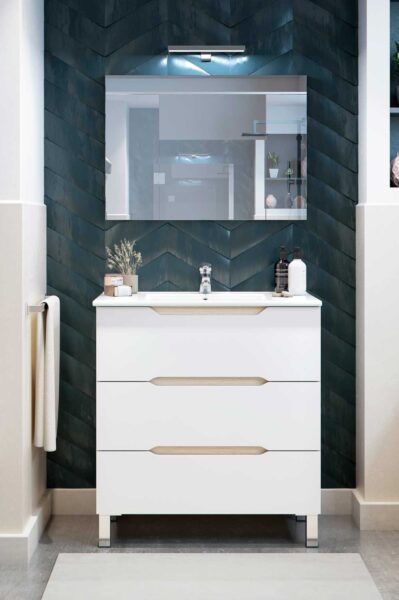 Mobile bagno Lea 80x45x86h Bianco Lucido e Rovere