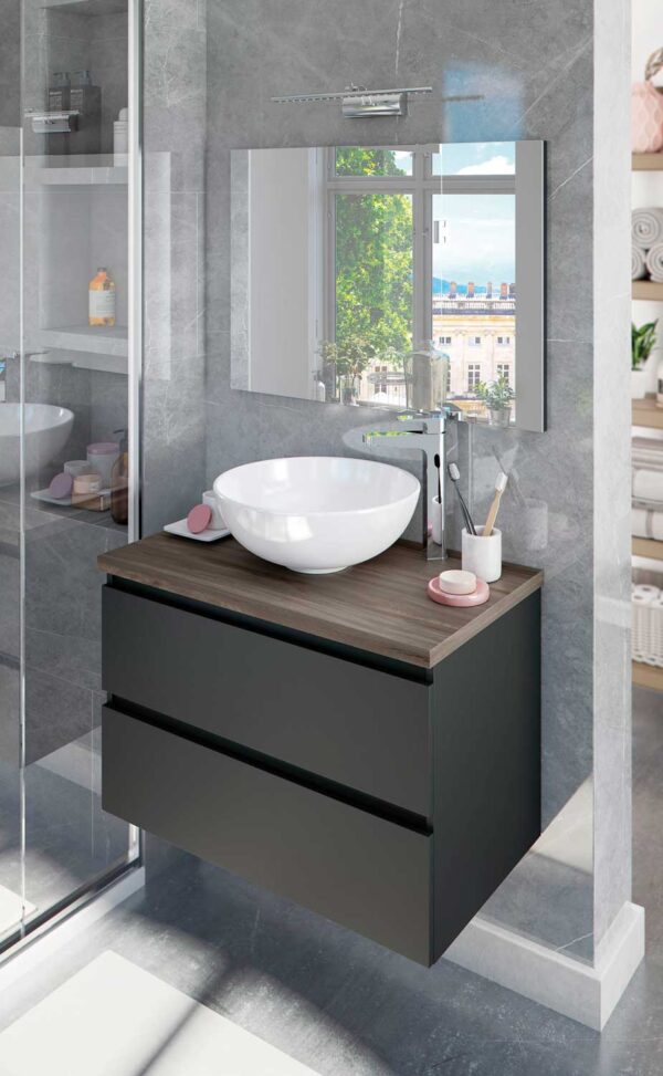 Mobile bagno sospeso Noa 79x46x53h grigio antracite e olmo lav.ovale