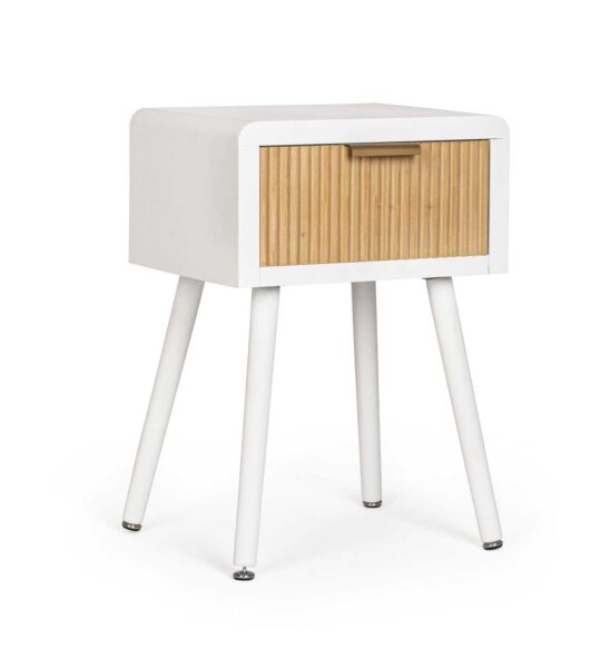 Comodino 1 cassetto Charley colore bianco - naturale 40X30X57H