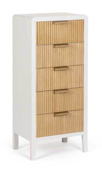 Cassettiera 5 cassetti Charley colore bianco - naturale 40X30X92H