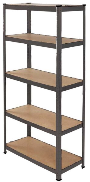 Scaffale in acciaio verniciato nero 5 ripiani in mdf cm.90x40x180H