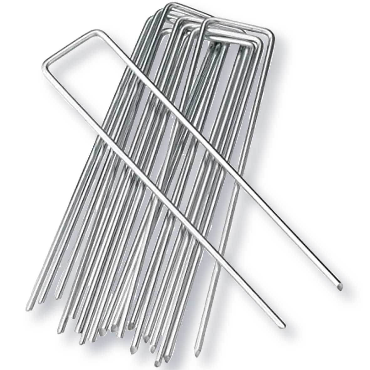 20 Picchetti Da Giardino Zincati A U - Lunghezza 15 Cm, Spessore 2,8 Mm - Ideali Per Fissare Teli Pacciamanti, Reti, Tubi E Tessuti Da Giardino