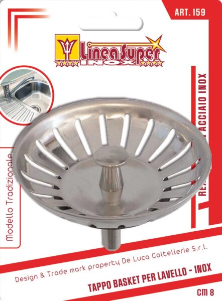 Tappo filtro basket per lavello inox 8 cm.