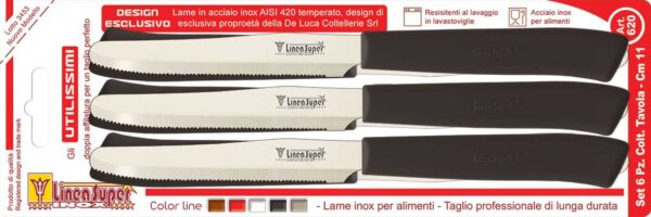 Coltelli da tavola seghettati 6 pz colori assortiti