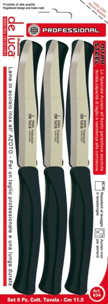 Coltelli da tavola set da 6 pezzi nitro steel linea professional nero