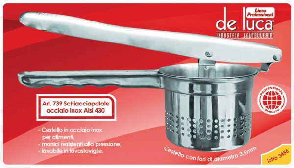 Schiacciapatate con cestello in acciaio inox