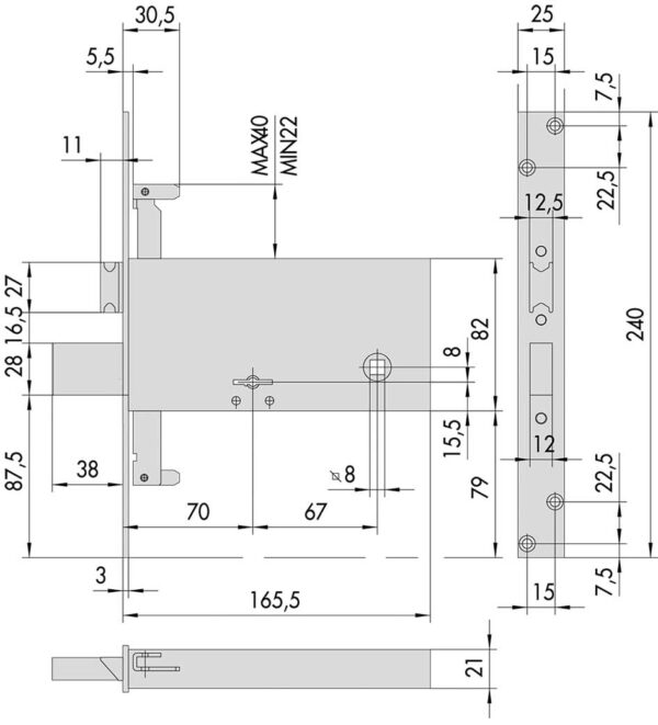 Serratura da Infilare a Doppia Mappa E.70 - immagine 2