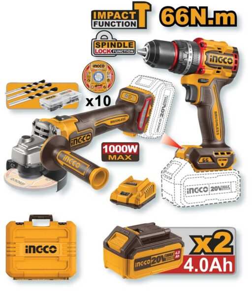 Set Trapano+Smerigliatrice 20V 2 Batterie 4ah