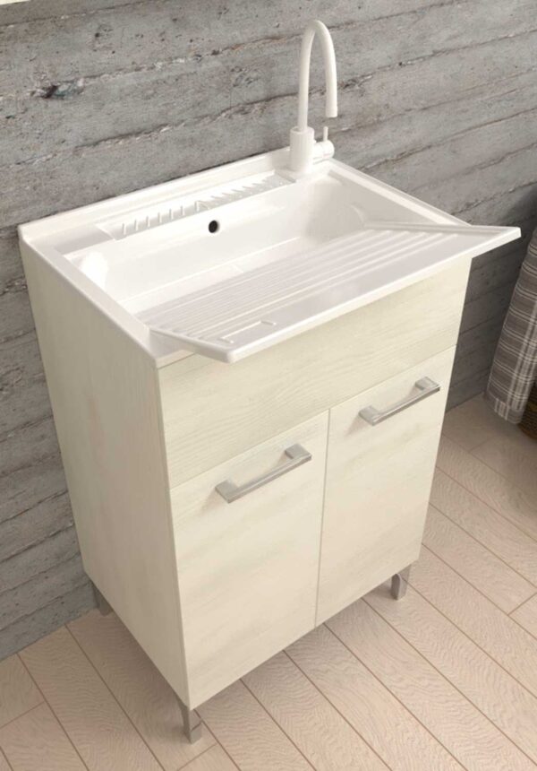 Mobile lavatoio cm.50x50x83H rovere bianco - immagine 2