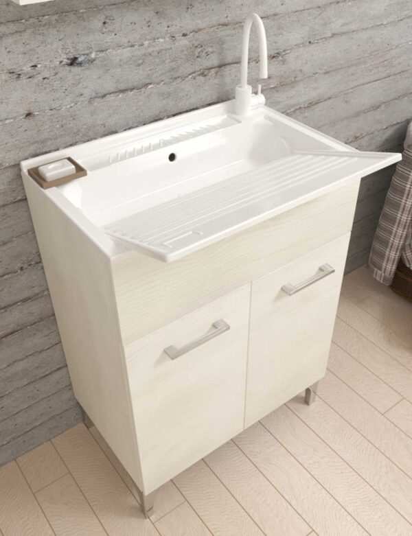 Mobile lavatoio cm.60x50x83H rovere bianco - immagine 2