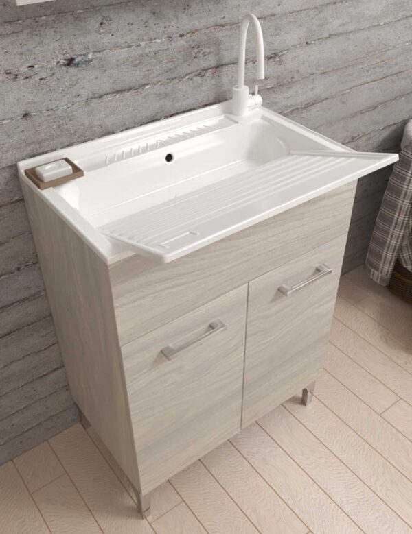 Mobile lavatoio cm.60x50x83H rovere grigio - immagine 2