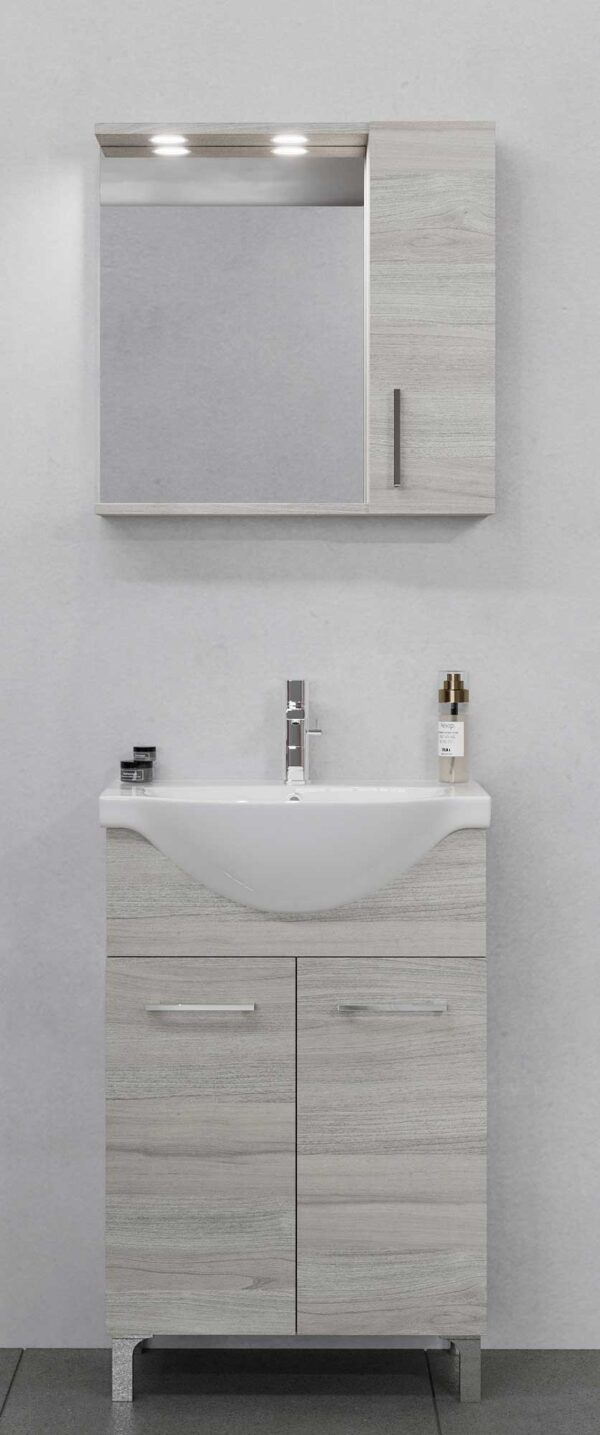 Specchiera contenitore 1 anta 2led cm.58x17x60H rovere grigio - immagine 2