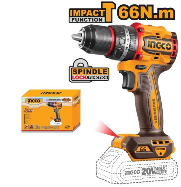 Trapano a percussione 20V Compact Brushless 66N.m Nudo