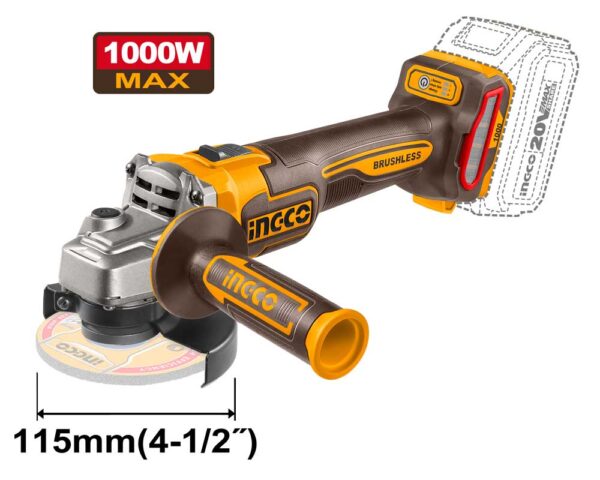 Smerigliatrice angolare 115mm a Batteria 20V-1000W BL Motor Nuda
