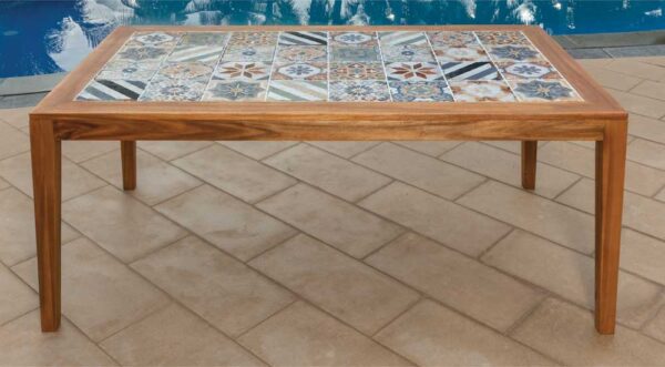 Tavolo Sorrento in acacia e ceramica cm.201 x 100 x 75h