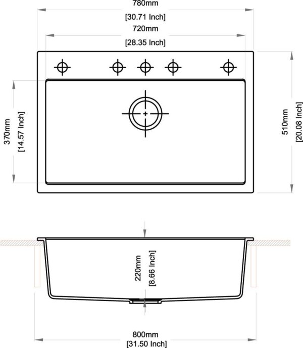 Lavello Quarzo Nero 78x51x22P. - immagine 2