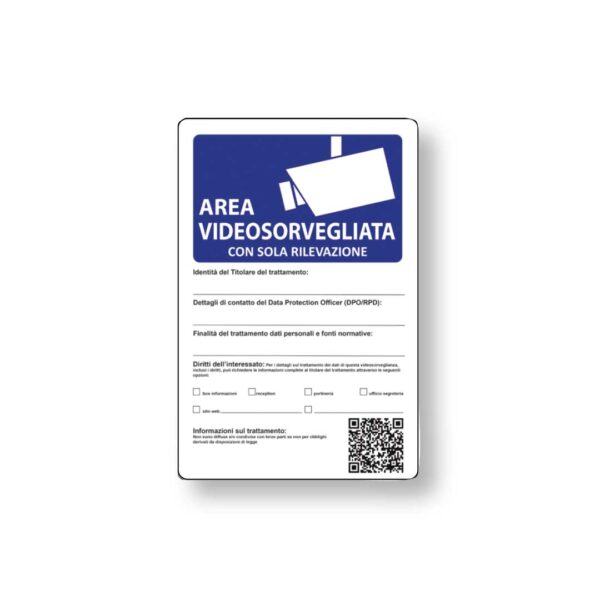 Targa 20x30 Area Videosorvegliata con sola rilevazione (Busta 10pz)