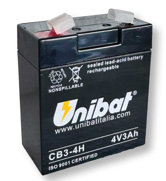 Batteria Servizi SLA Unibat 4V 3Ah Dx/Sx (Equivalente Beghelli)