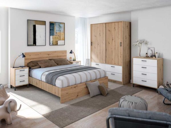 Testiera con 2 comodini Bianco Artik e Rovere Nodi - immagine 2