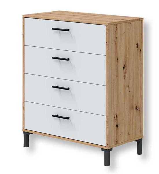 Cassettiera 4 cassetti 78x40x94h Rovere Nodi e Bianco Artik